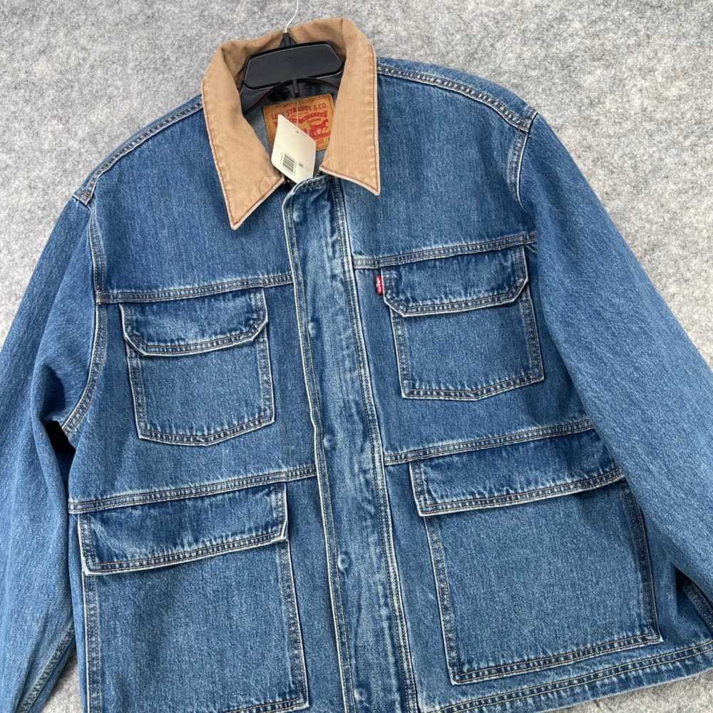Levis East Port Chore Jacket Men L Blue Denim Corduroy Collar Relaxed 002WW0000 - Picture 1 of 16